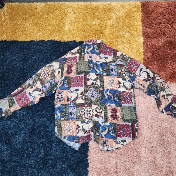 Jonathan Martin Vintage 90s Abstract Floral Patchwork Silk Button Down Shirt - Picture 4 of 7